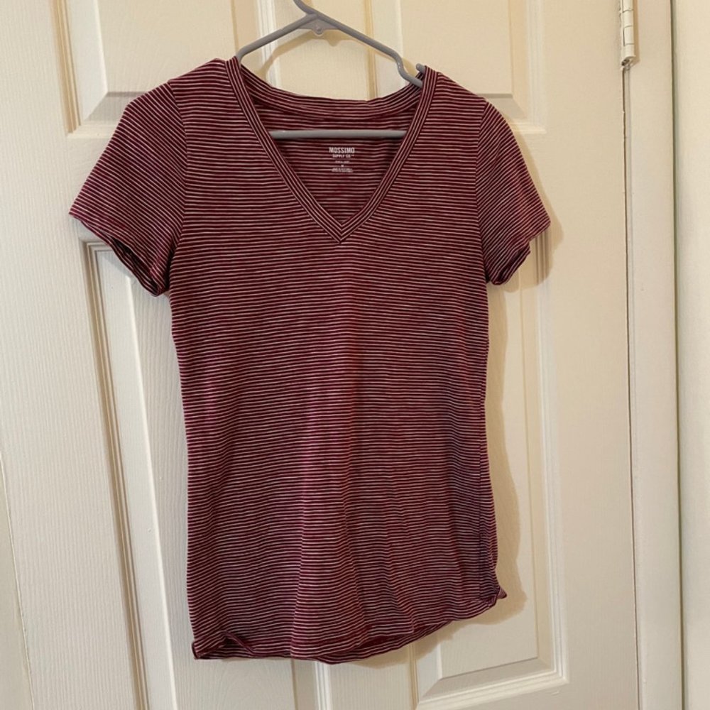 Maroon and White-Striped V-Neck
